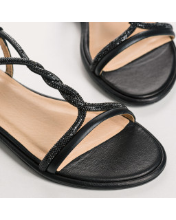 Sandales WILLOW - chaussures plates à brides cuir noir femme | REQINS