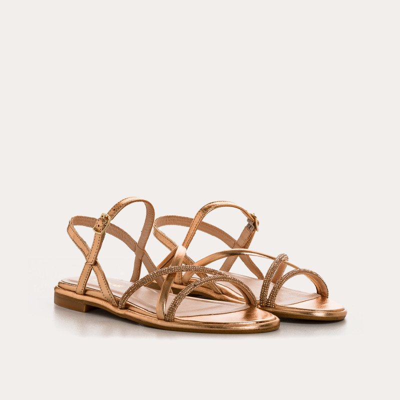 Winona Sandals - Pink Femme Metallic Flange Flat Shoes | Reqins