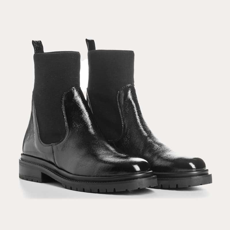 Boots Chelsea Black Plants with Elastic Varnish Leather
