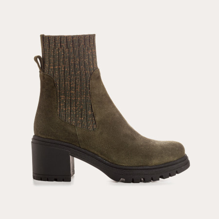 Boots Chelsea à talon en cuir velours avec élastiques