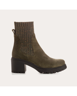 Boots Chelsea à talon en cuir velours avec élastiques