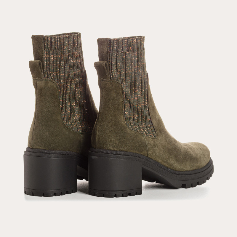 Boots Chelsea à talon en cuir velours avec élastiques