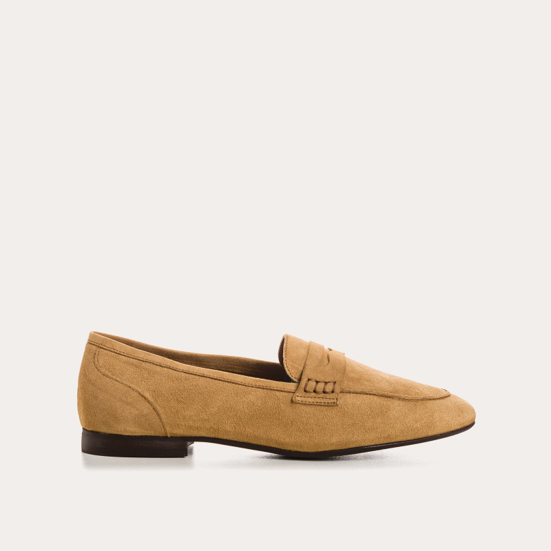 Velvet leather round tips loafers
