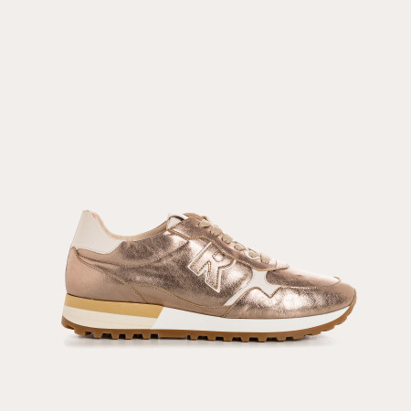 Woman Lace-up Champagne Metallic Leather Sneakers