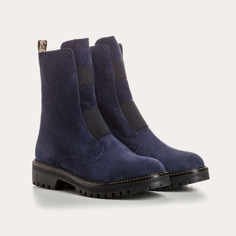 Boots Chelsea en cuir velours avec élastiques et zip intérieur