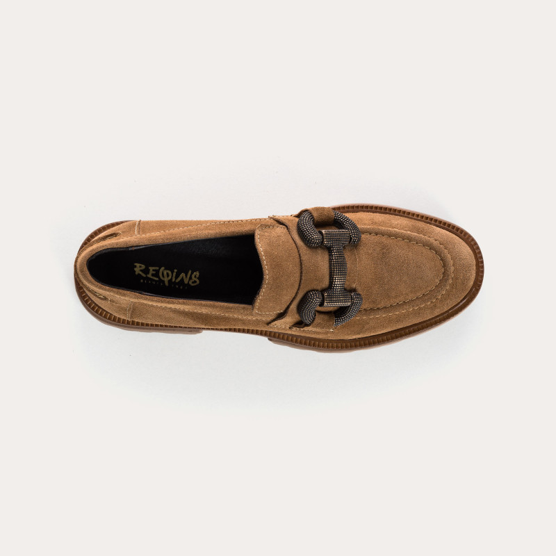 Mocassins chunky en cuir velours avec boucles dorées