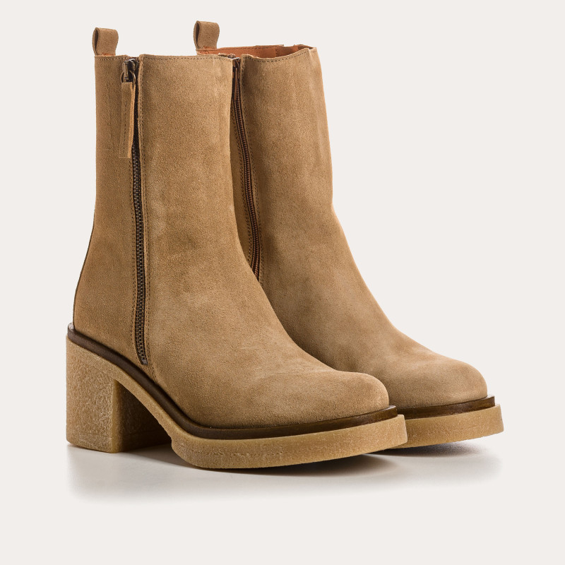 Bottines à talons en cuir velours avec zip