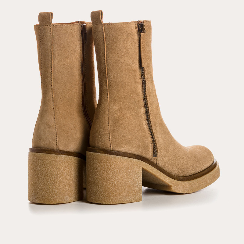 Bottines à talons en cuir velours avec zip