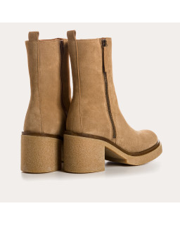 Velvet leather heel boots with zip