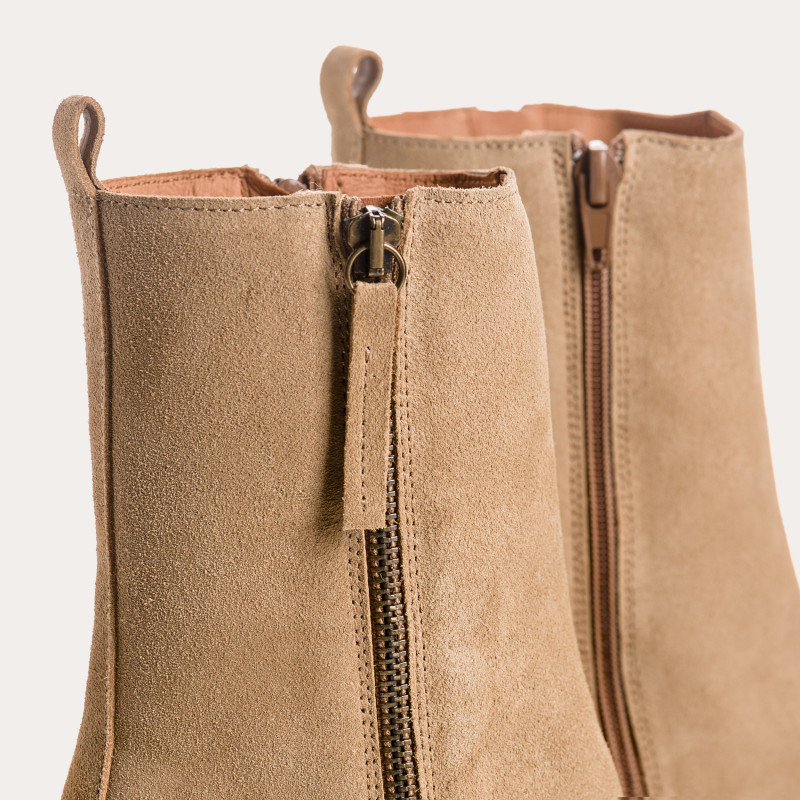 Bottines à talons en cuir velours avec zip