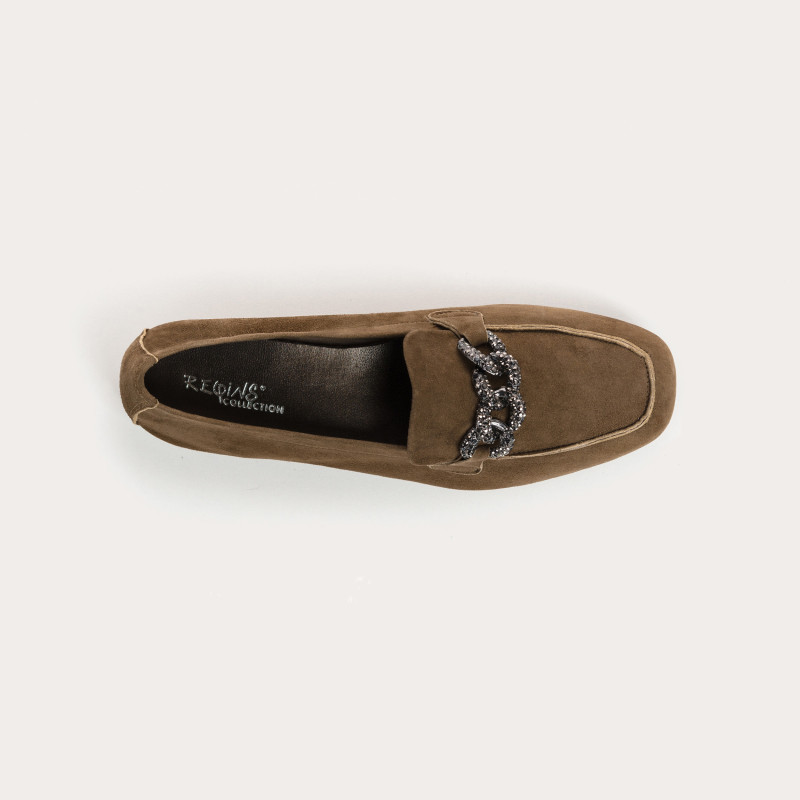 Mocassins bijoux en cuir velours avec strass