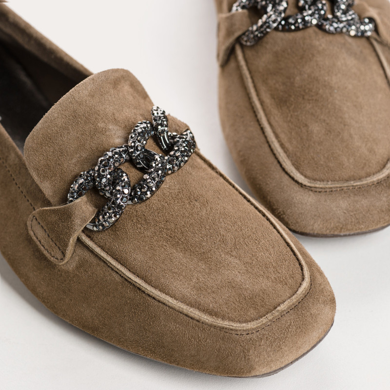 Velvet leather jewelry moccasins with rhinestones