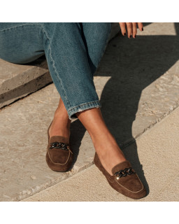 Mocassins bijoux en cuir velours avec strass