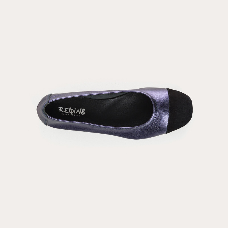 Ballerines plates bicolores en cuir métallisé