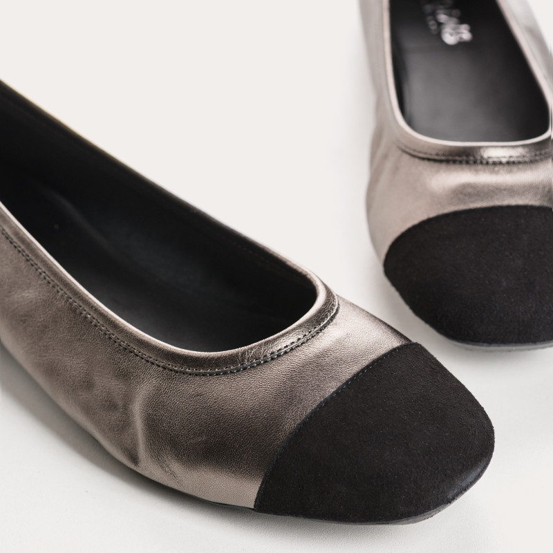 Ballerines plates bicolores en cuir métallisé