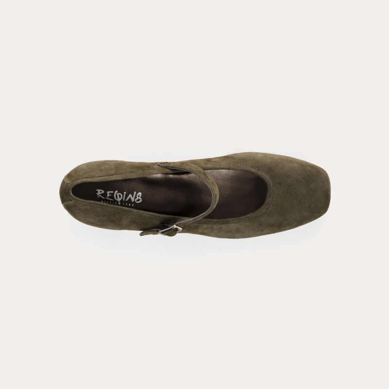 Babies à talons en cuir velours