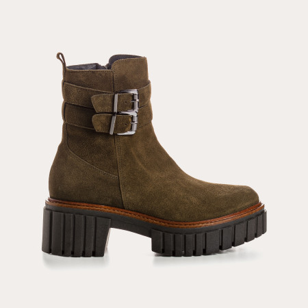 Boots Chelsea en cuir velours avec fermeture éclair et double boucles