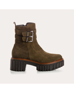 Boots Chelsea en cuir velours avec fermeture éclair et double boucles