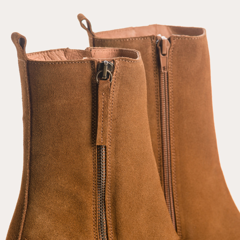 Bottines à talons en cuir velours avec zip