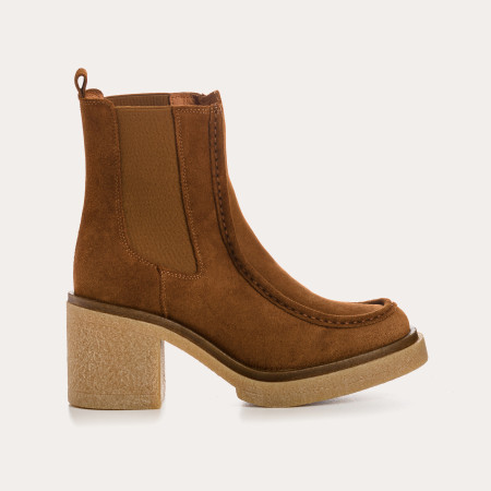 Boots Chelsea à talons hauts en cuir velours avec élastiques