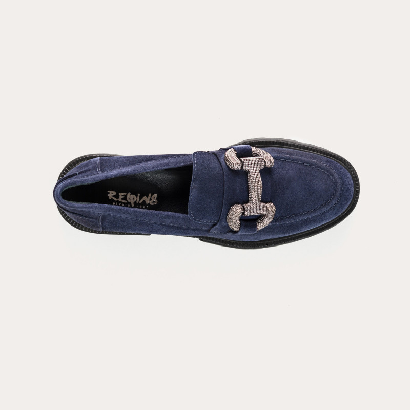 Mocassins chunky en cuir velours avec boucles dorées