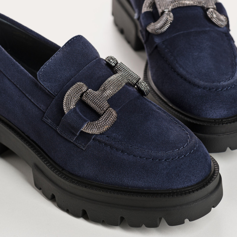 Mocassins chunky en cuir velours avec boucles dorées