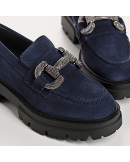 Chunky leather moccasins velvet with golden curls