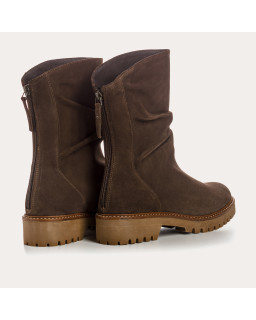 Boots en cuir velours à semelles crantées avec zip arrière