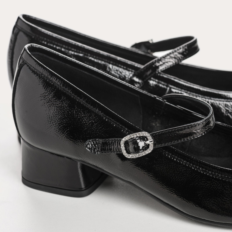 Ballerines noires femme à talons en cuir vernis KELLY