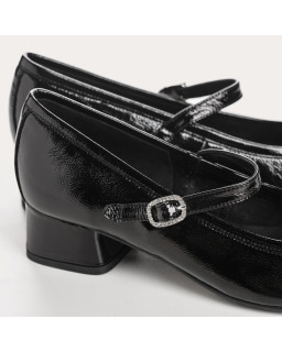 Ballerines noires femme à talons en cuir vernis KELLY