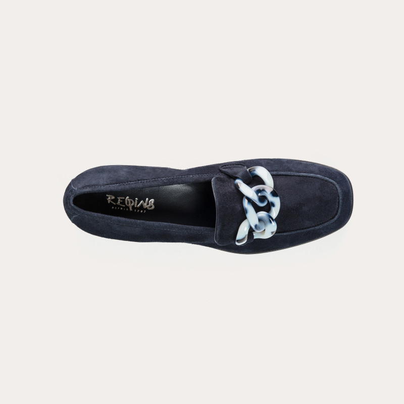 Mocassins en cuir velours avec chaîne bijou