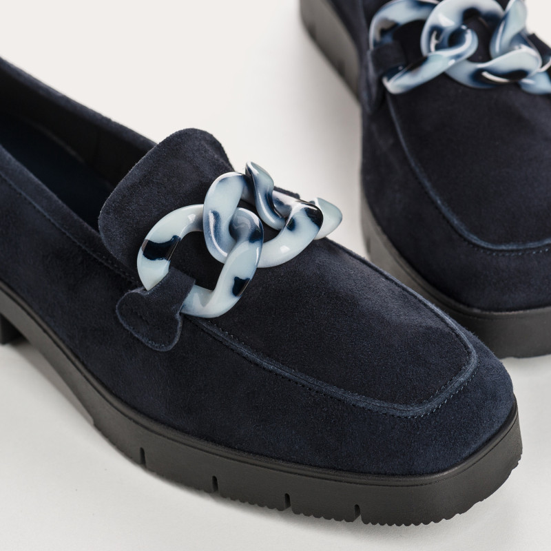 Mocassins en cuir velours avec chaîne bijou