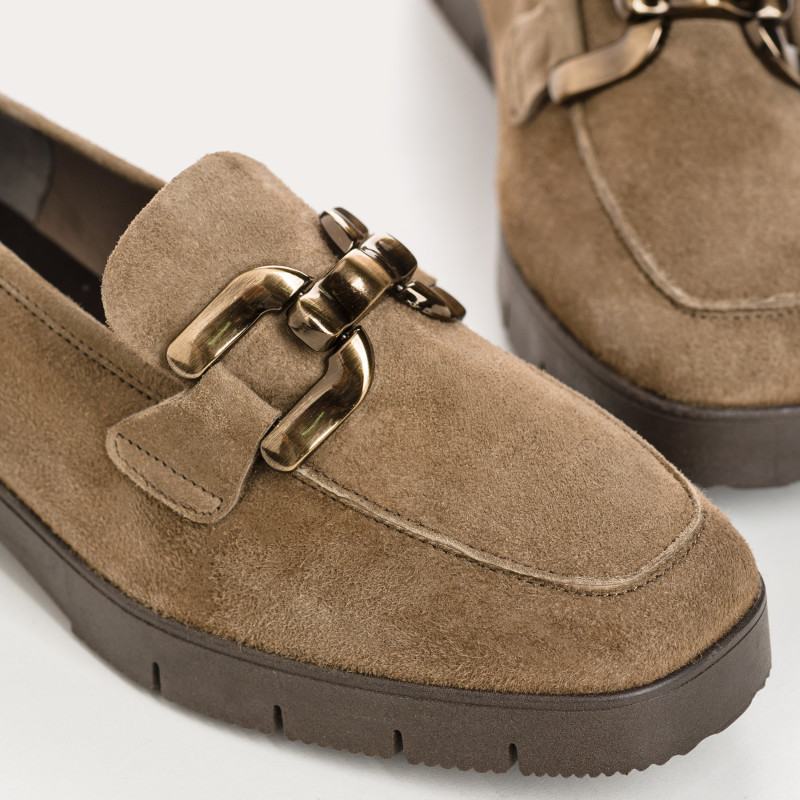 Mocassins à mors en cuir velours avec bijoux dorés ou argentés