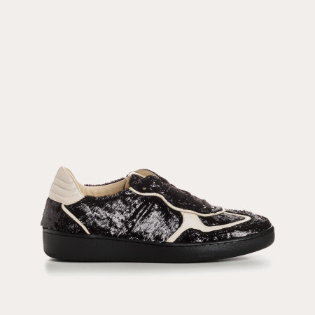 Baskets femme noir/off-white style Charleston en cuir lisse à lacets