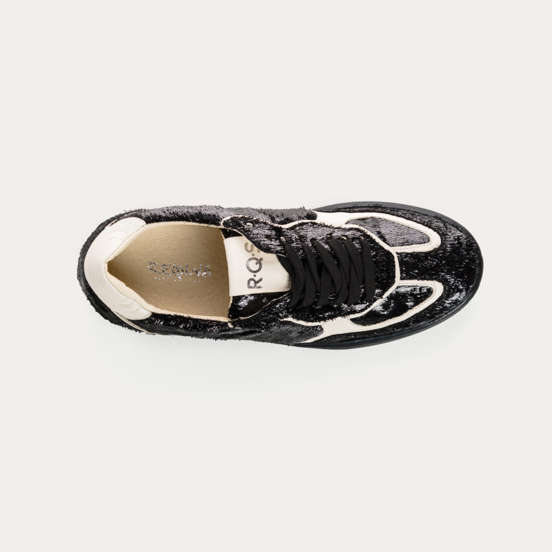 Baskets femme noir/off-white style Charleston en cuir lisse à lacets