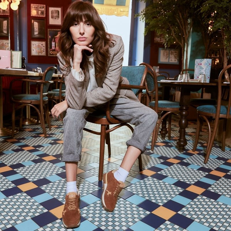 Baskets à lacets en cuir velours pour femme