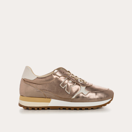 Woman Lace-up Champagne Metallic Leather Sneakers