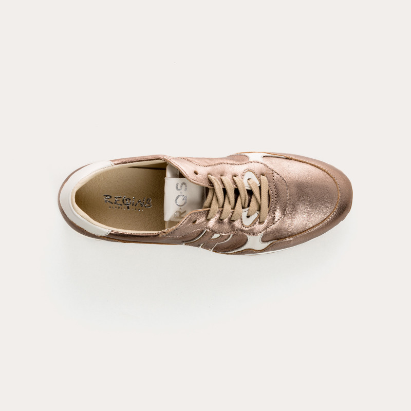 Woman Lace-up Champagne Metallic Leather Sneakers