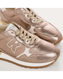 Woman Lace-up Champagne Metallic Leather Sneakers