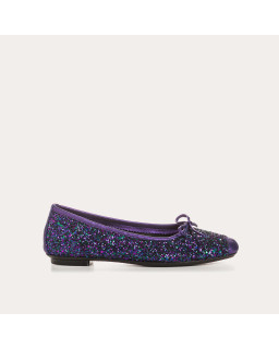 Flat-knotted flat ballerinas with glitter fabric with velvet leather reinforcement