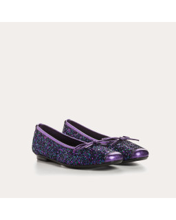 Flat-knotted flat ballerinas with glitter fabric with velvet leather reinforcement