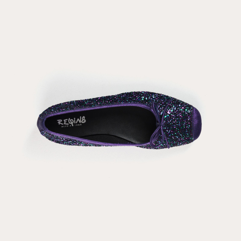Flat-knotted flat ballerinas with glitter fabric with velvet leather reinforcement