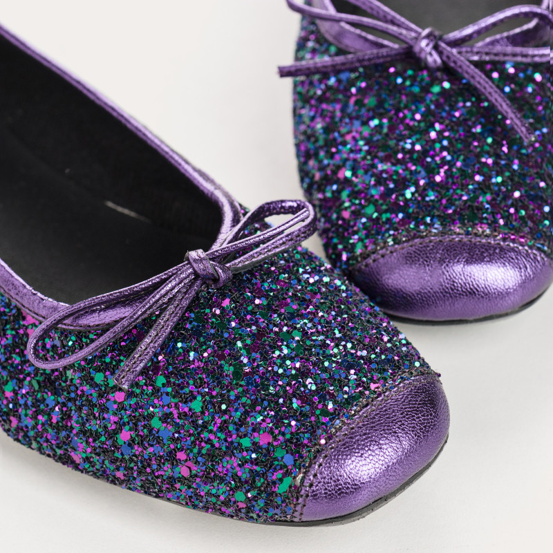 Flat-knotted flat ballerinas with glitter fabric with velvet leather reinforcement