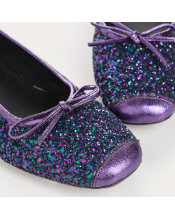 Ballerines plates à nœud en tissu pailleté avec renfort en cuir velours