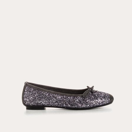 Flat-knotted flat ballerinas with glitter fabric with velvet leather reinforcement