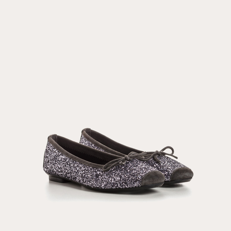 Flat-knotted flat ballerinas with glitter fabric with velvet leather reinforcement