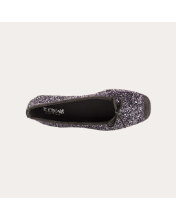 Flat-knotted flat ballerinas with glitter fabric with velvet leather reinforcement