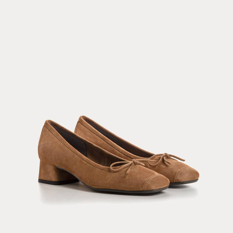 Velvet leather heeled ballerinas with knot