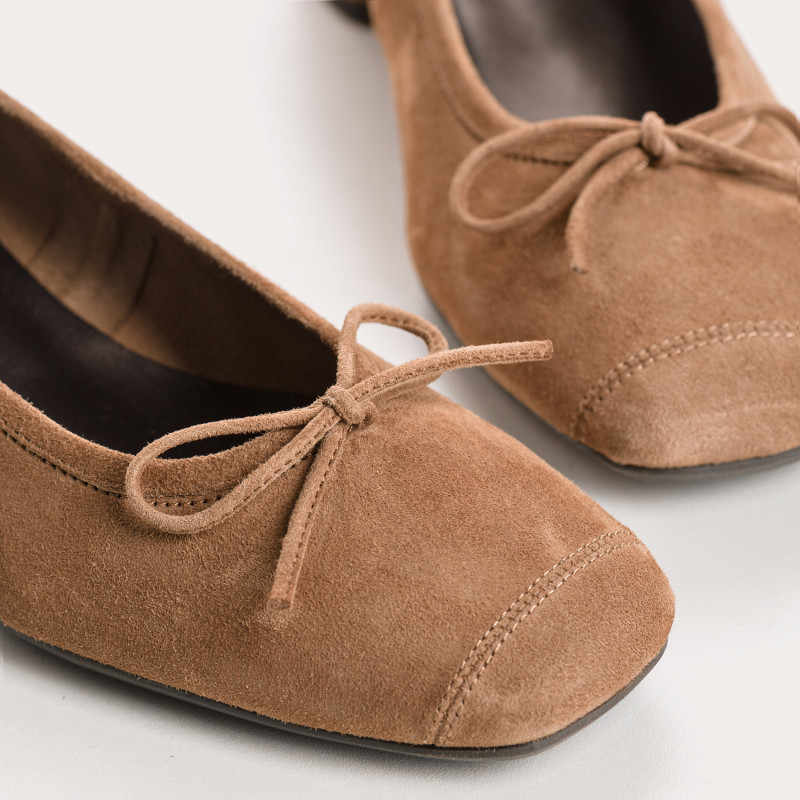 Ballerines à talons en cuir velours avec noeud