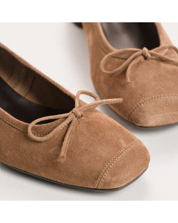 Ballerines à talons en cuir velours avec noeud